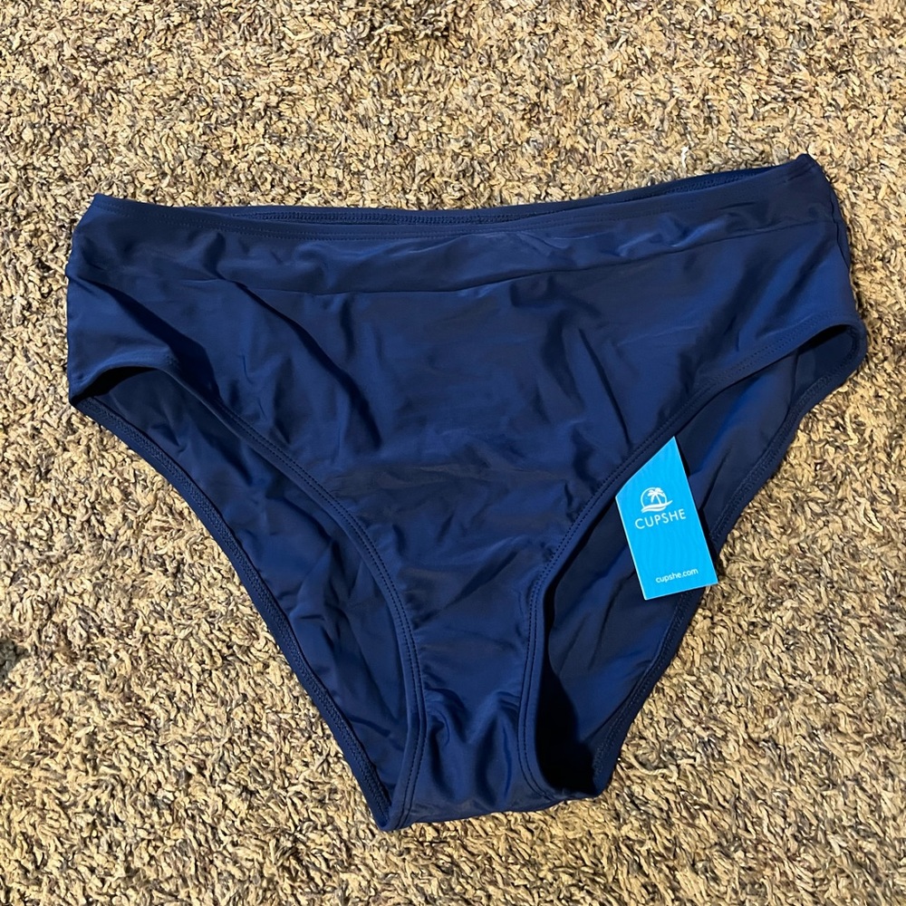 Cupshe Women's Deep Blue Bikini Bottom, Mid-rise, L